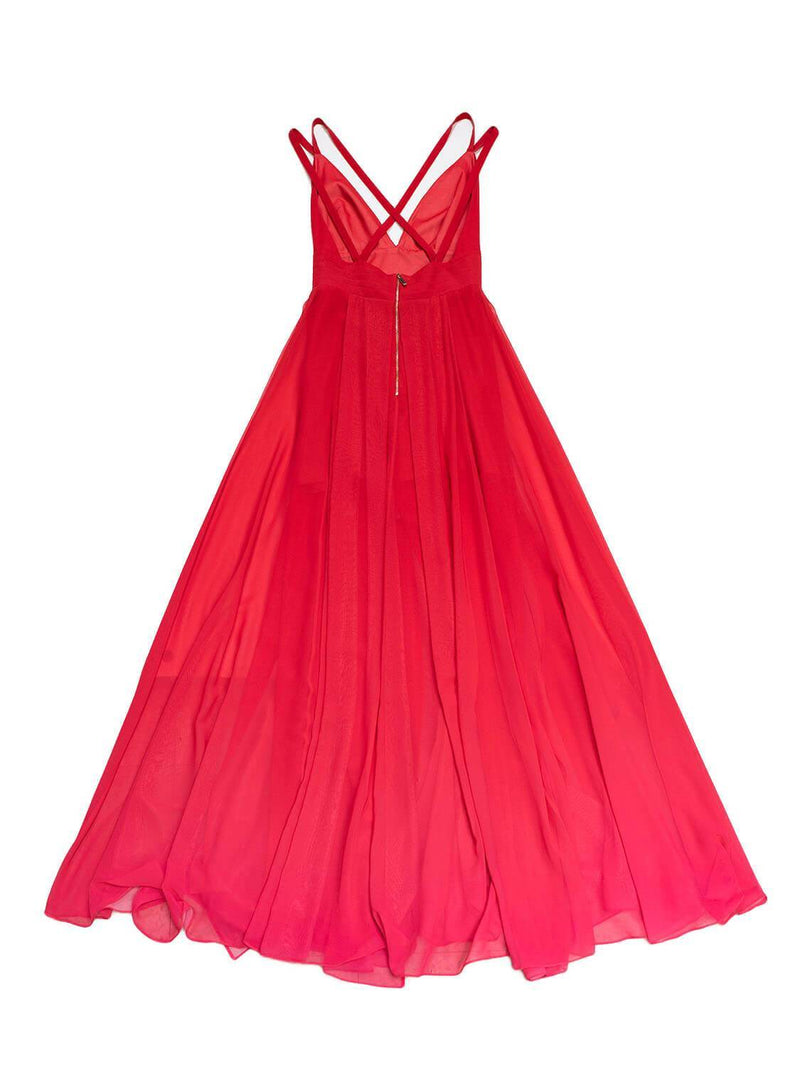 Elie Saab Chiffon Halter Maxi Dress Red-designer resale