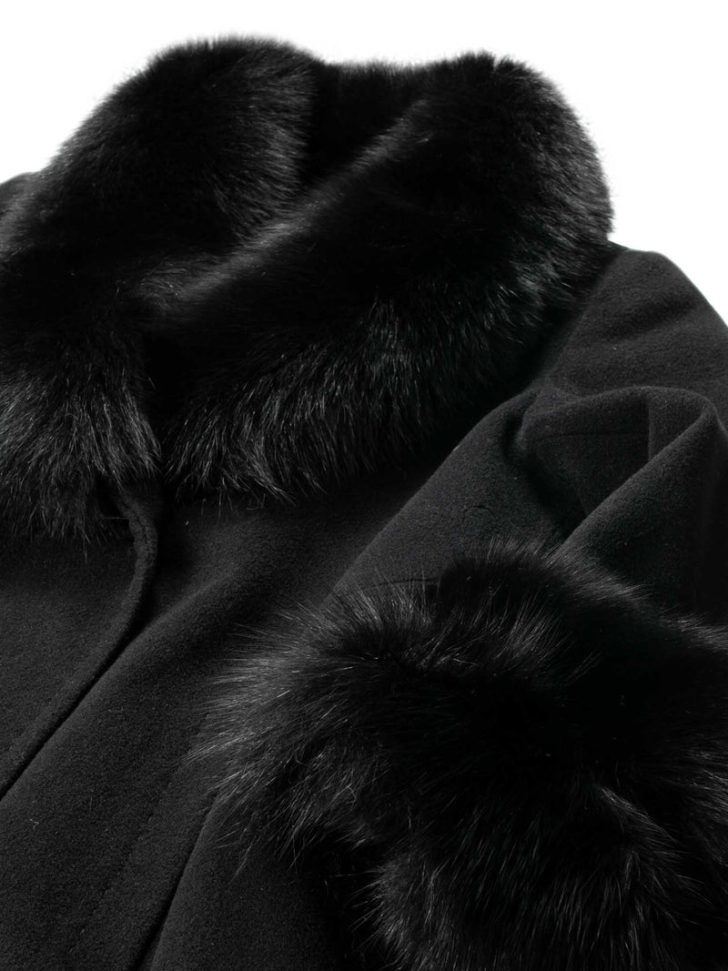Ellen Tracy Fox Long Trench Coat Black-designer resale