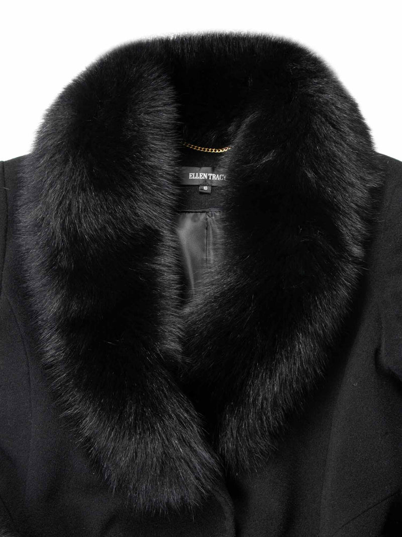 Ellen Tracy Fox Long Trench Coat Black-designer resale