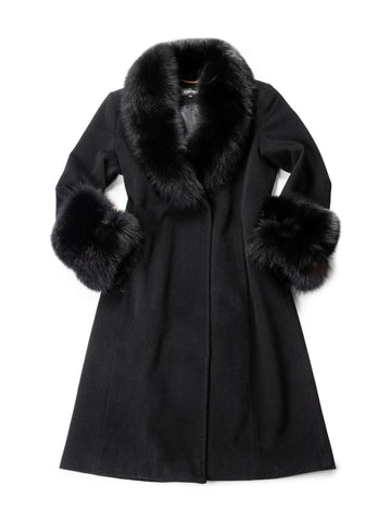 Ellen Tracy Fox Long Trench Coat Black-designer resale