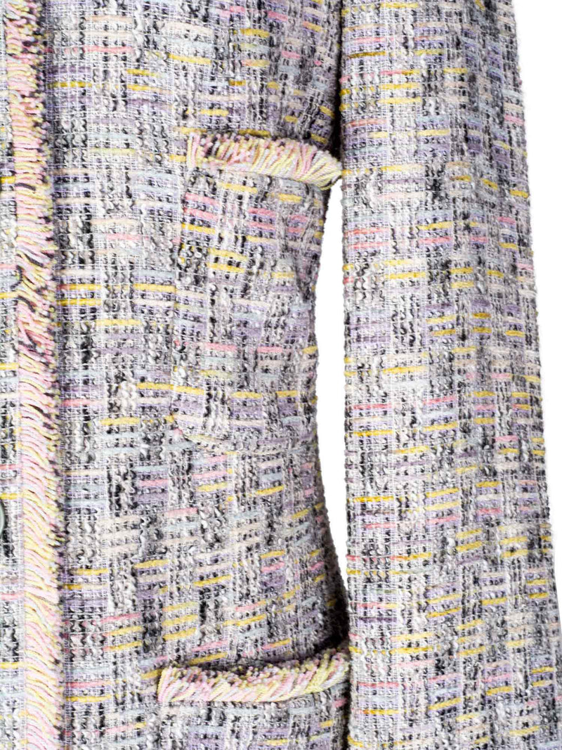 Emanuel Ungaro Tweed Fitted Fringe Coat Beige-designer resale