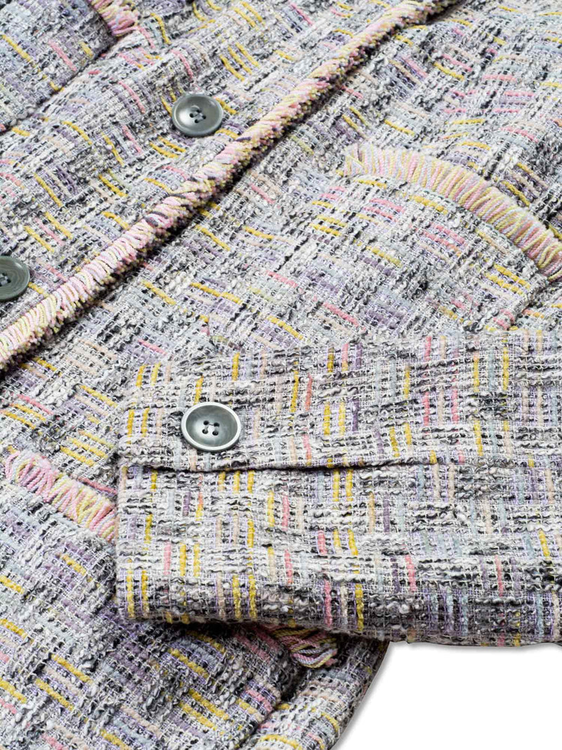 Emanuel Ungaro Tweed Fitted Fringe Coat Beige-designer resale
