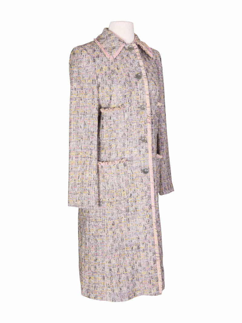 Emanuel Ungaro Tweed Fitted Fringe Coat Beige-designer resale