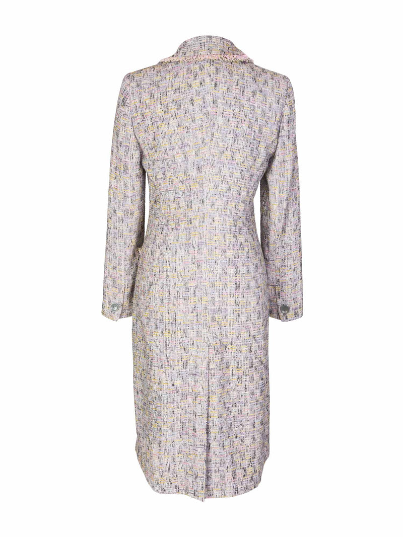 Emanuel Ungaro Tweed Fitted Fringe Coat Beige-designer resale