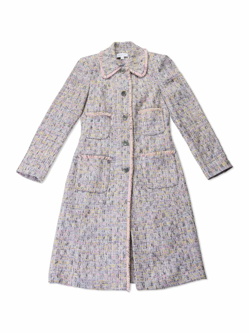 Emanuel Ungaro Tweed Fitted Fringe Coat Beige-designer resale