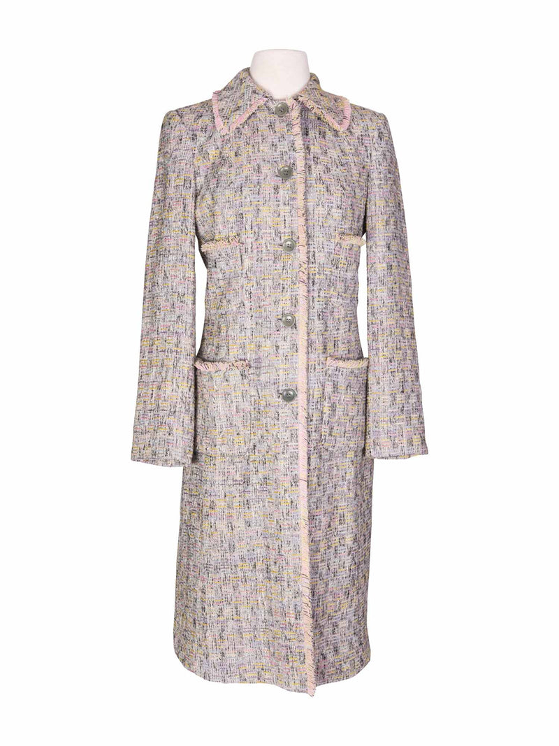 Emanuel Ungaro Tweed Fitted Fringe Coat Beige-designer resale