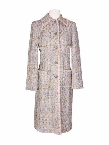 Emanuel Ungaro Tweed Fitted Fringe Coat Beige-designer resale