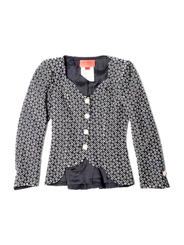 Emanuel Ungaro Vintage Cotton Eyelet Embroidered Skirt Suit Black White-designer resale