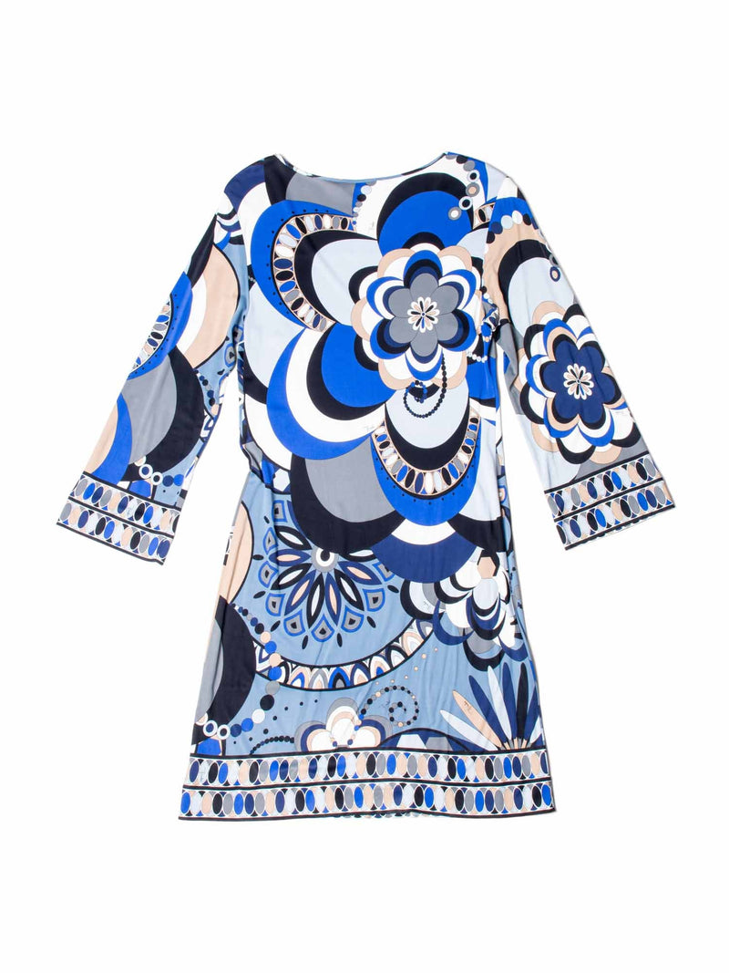 Emilio Pucci House Print Belted Midi Dress Blue-designer resale
