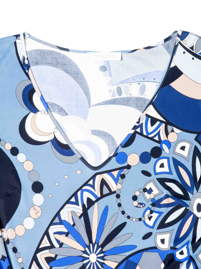 Emilio Pucci House Print Belted Midi Dress Blue-designer resale