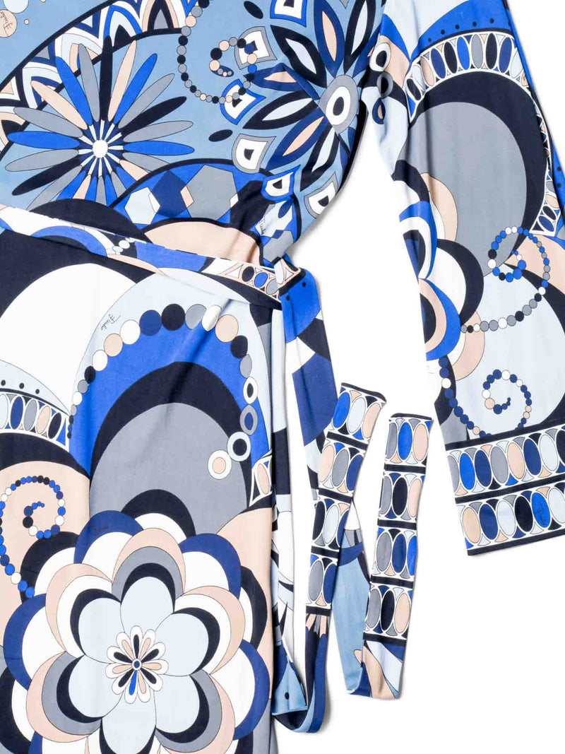 Emilio Pucci House Print Belted Midi Dress Blue-designer resale