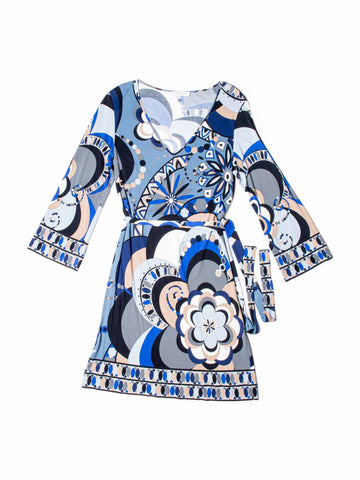 Emilio Pucci House Print Belted Midi Dress Blue-designer resale