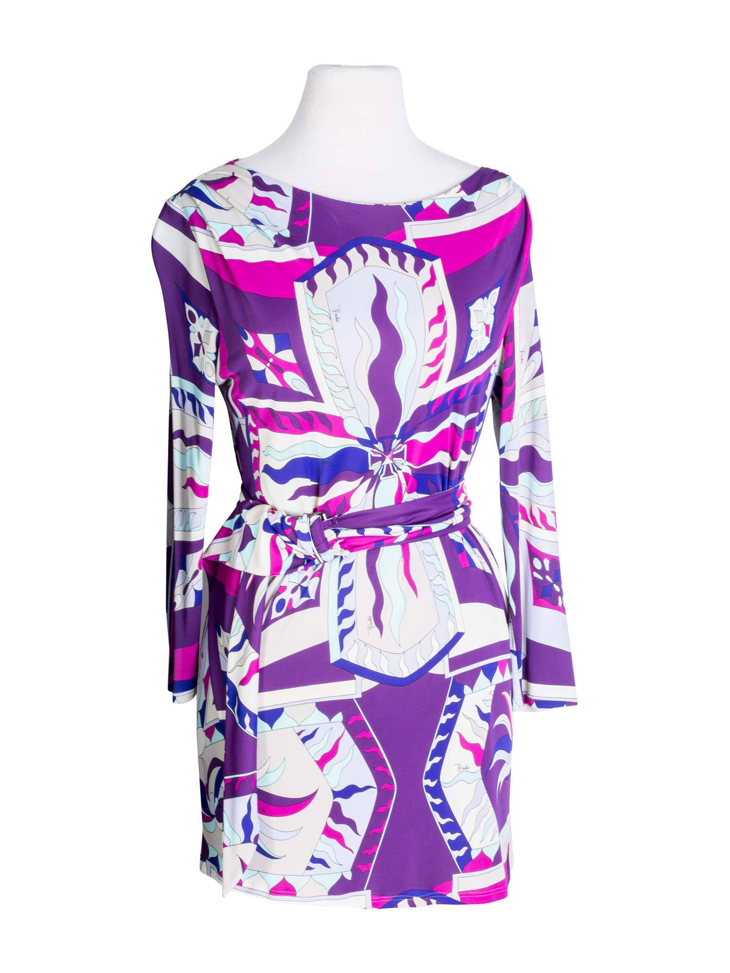 Emilio Pucci Signature Floral Belted Mini Dress Multicolor-designer resale