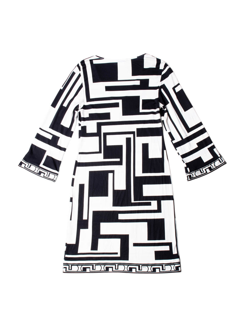 Emilio Pucci Silk House Print Belted Midi Dress Black White Emilio Pucci Silk House Print Belted Midi Dress Black White