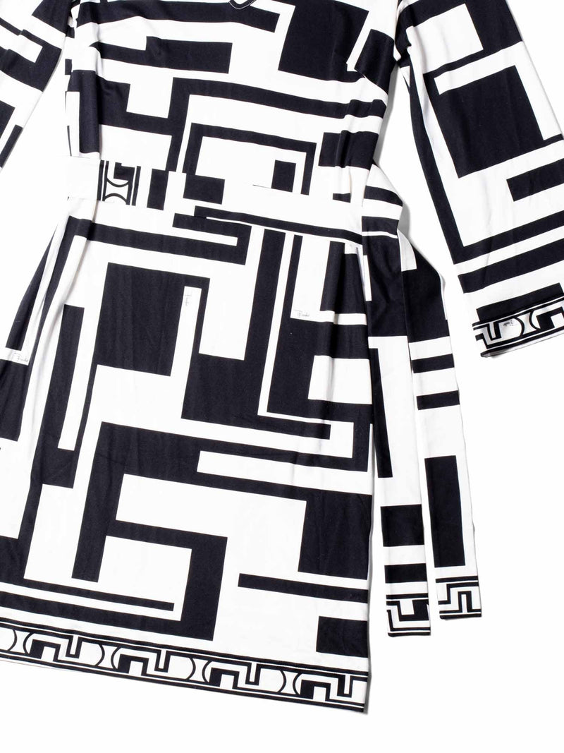 Emilio Pucci Silk House Print Belted Midi Dress Black White Emilio Pucci Silk House Print Belted Midi Dress Black White