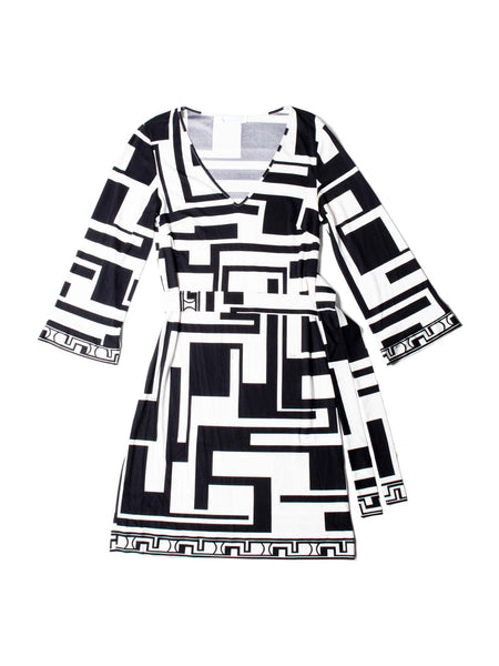 Emilio Pucci Silk House Print Belted Midi Dress Black White Emilio Pucci Silk House Print Belted Midi Dress Black White