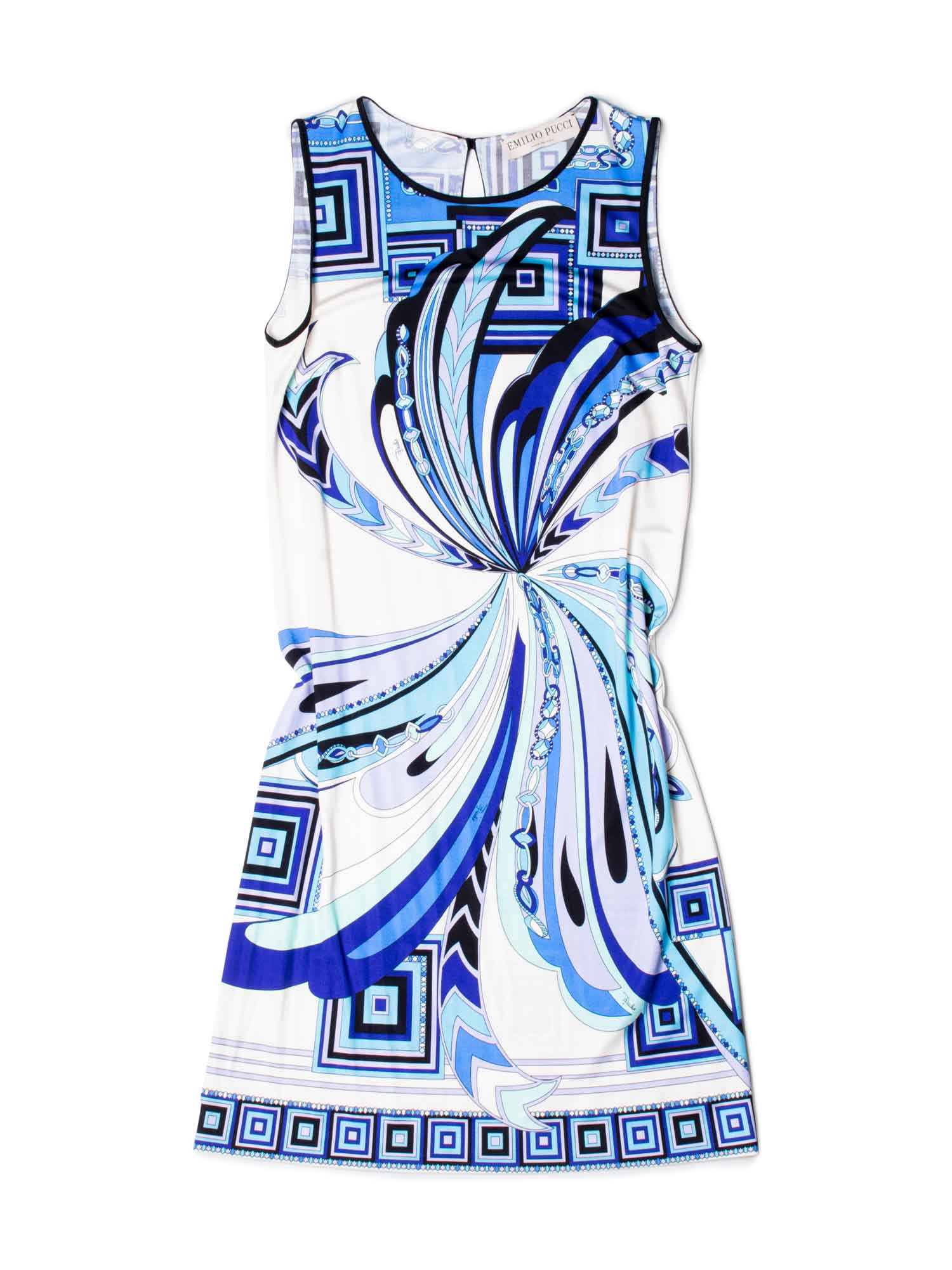 Emilio Pucci Silk House Print Mini Dress Blue-designer resale
