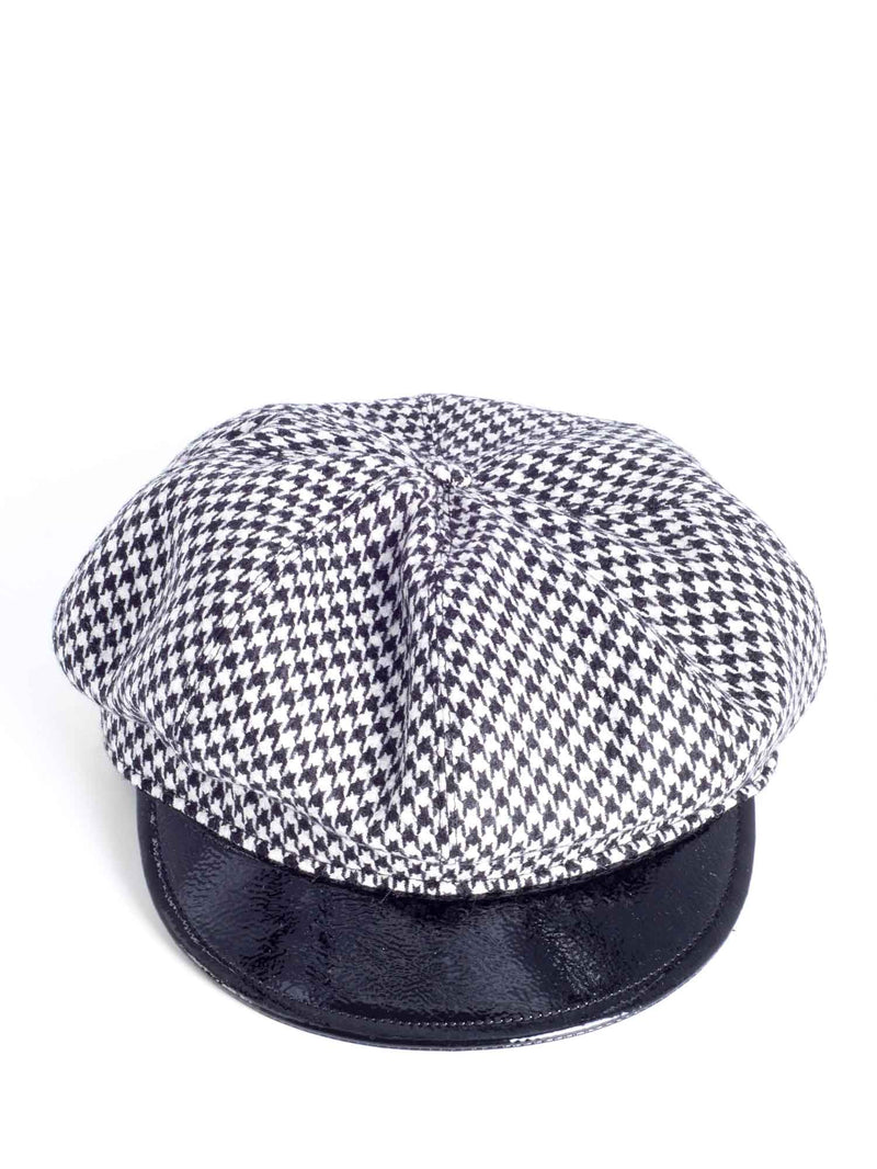 Eric Javits Wool Houndstooth Newsboy Hat Black White-designer resale