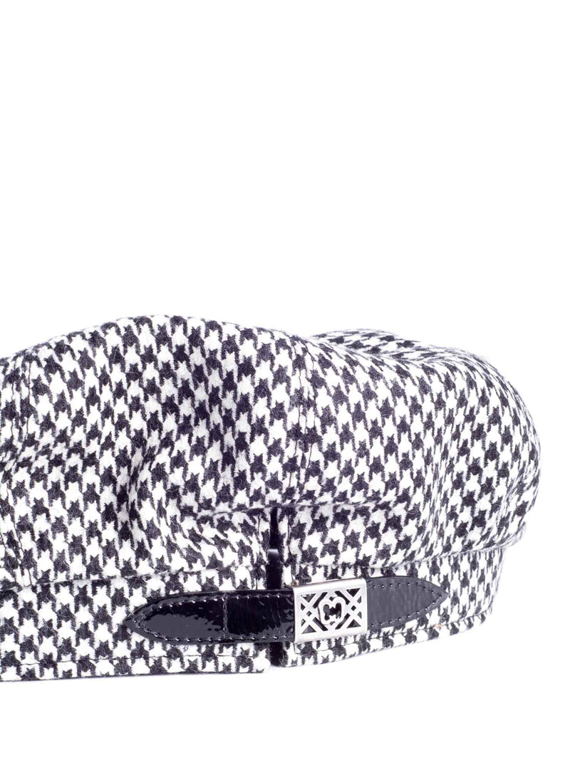 Eric Javits Wool Houndstooth Newsboy Hat Black White-designer resale
