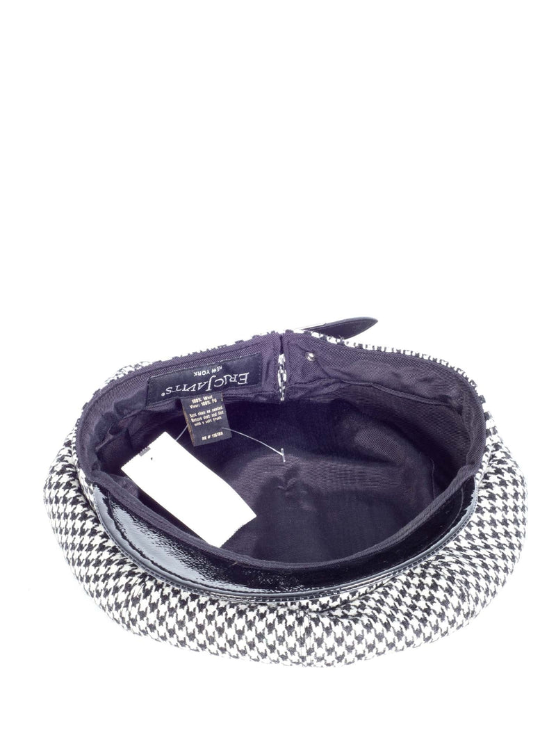 Eric Javits Wool Houndstooth Newsboy Hat Black White-designer resale
