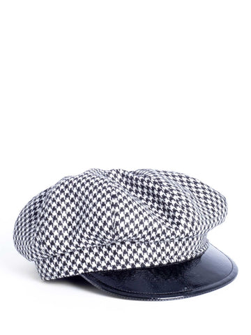 Eric Javits Wool Houndstooth Newsboy Hat Black White-designer resale