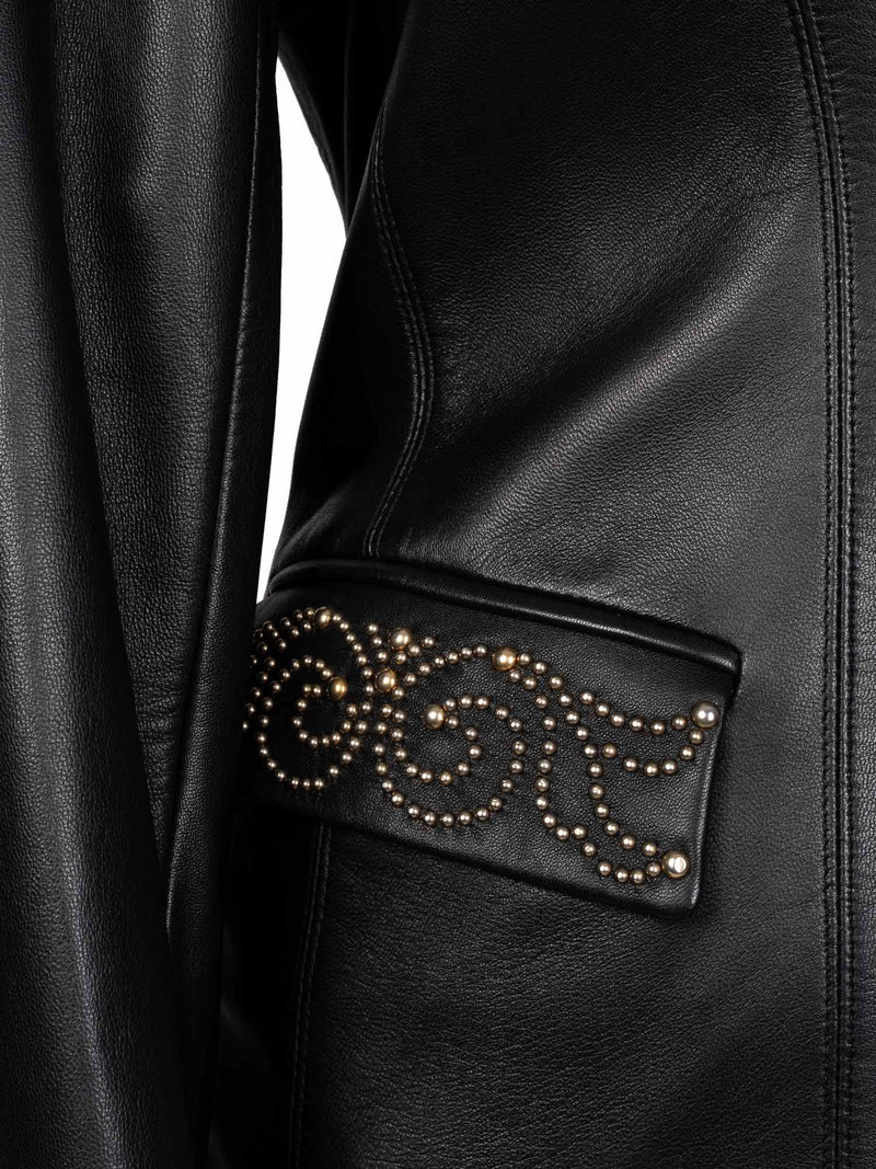 Escada Leather Fitted Studded Jacket Black-designer resale