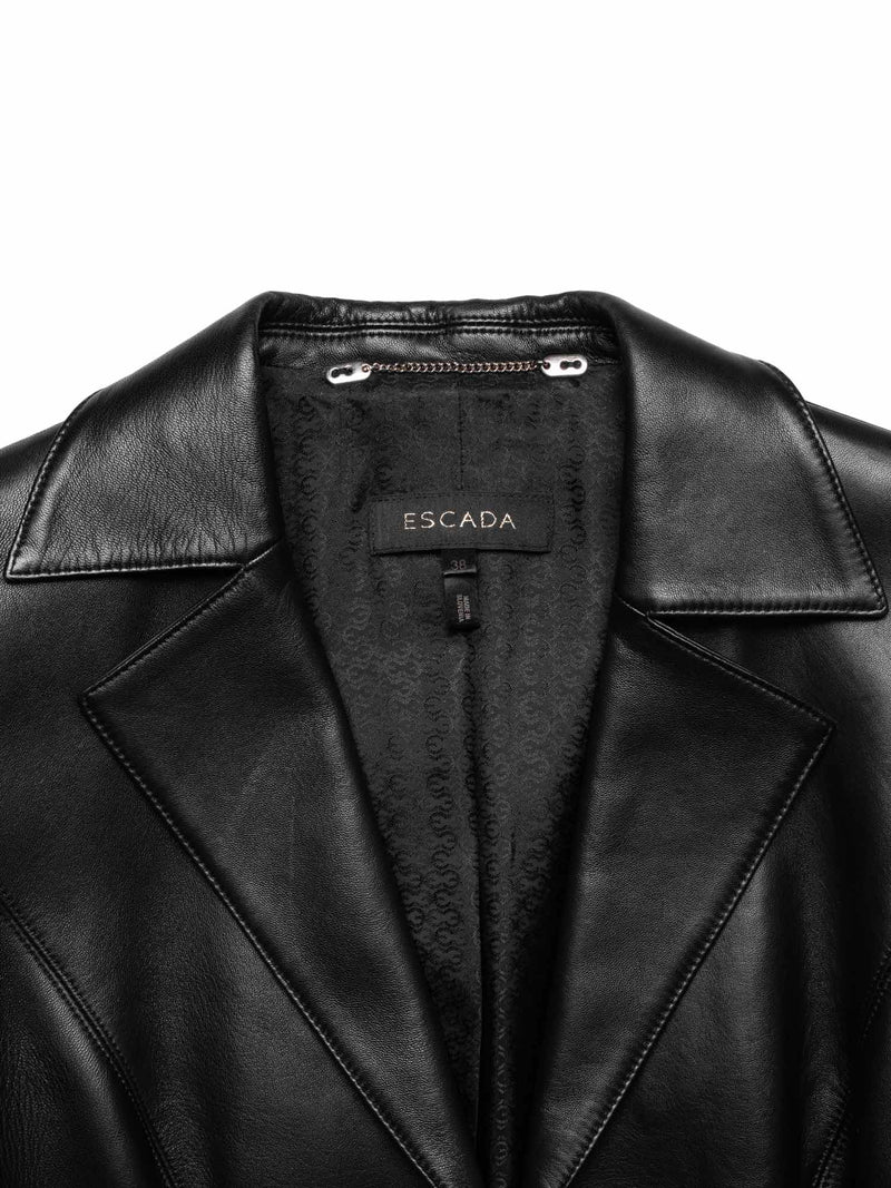Escada Leather Fitted Studded Jacket Black-designer resale