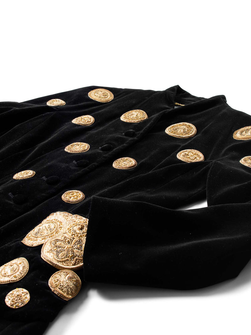 Escada Velvet Military Embroidered Jacket Black-designer resale