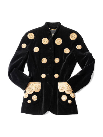 Escada Velvet Military Embroidered Jacket Black-designer resale