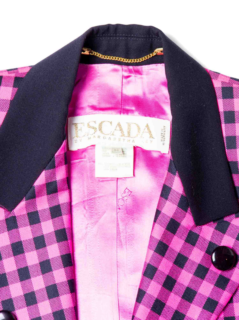 Escada Vintage Wool Plaid Cropped Jacket Pink Black-designer resale