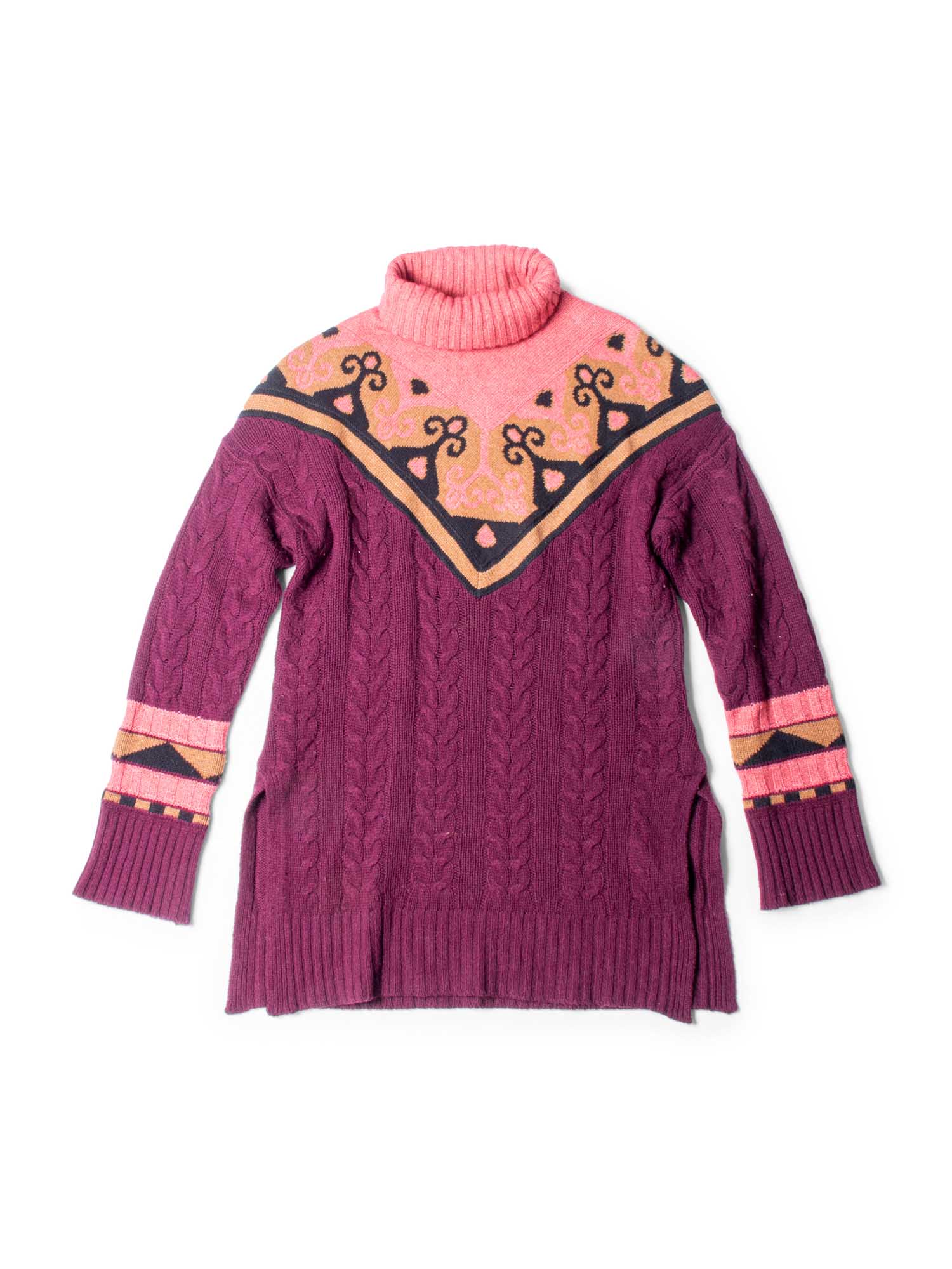Etro Cable Knit Cashmere Blend Turtleneck Sweater Multicolor