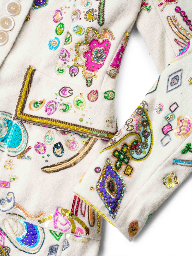 Etro Runway Wool Embroidered Paisley Coat Cream-designer resale