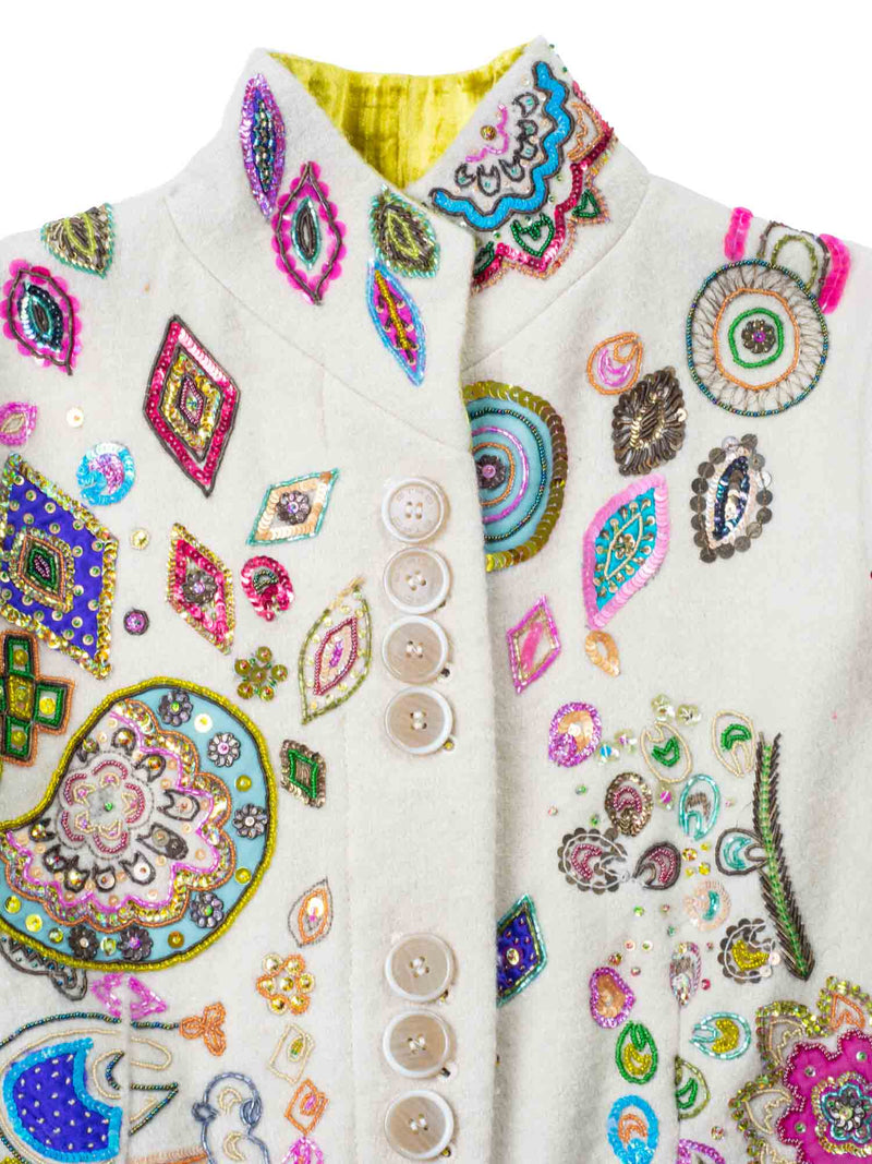 Etro Runway Wool Embroidered Paisley Coat Cream-designer resale