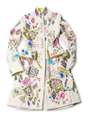 Etro Runway Wool Embroidered Paisley Coat Cream-designer resale