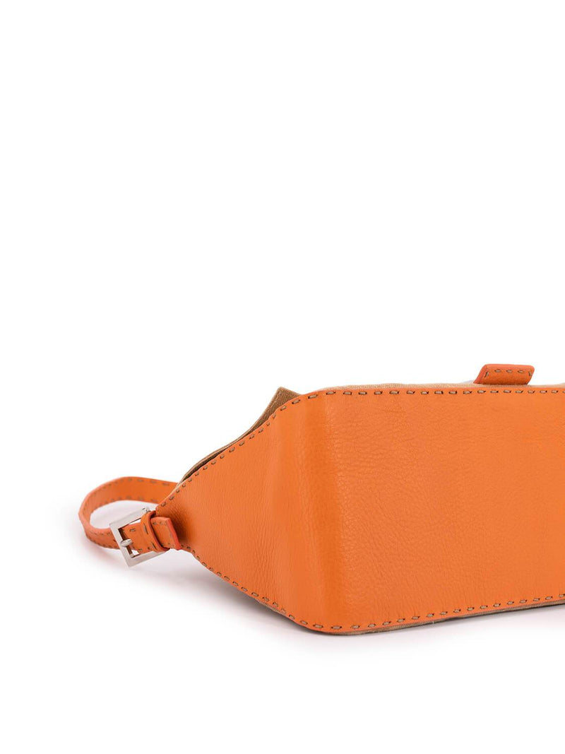 Fendi Canvas Leather Mama Flap Bag Orange-designer resale