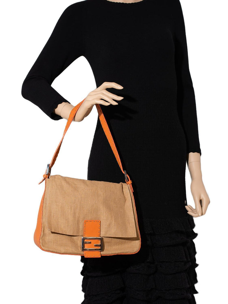Fendi Canvas Leather Mama Flap Bag Orange-designer resale