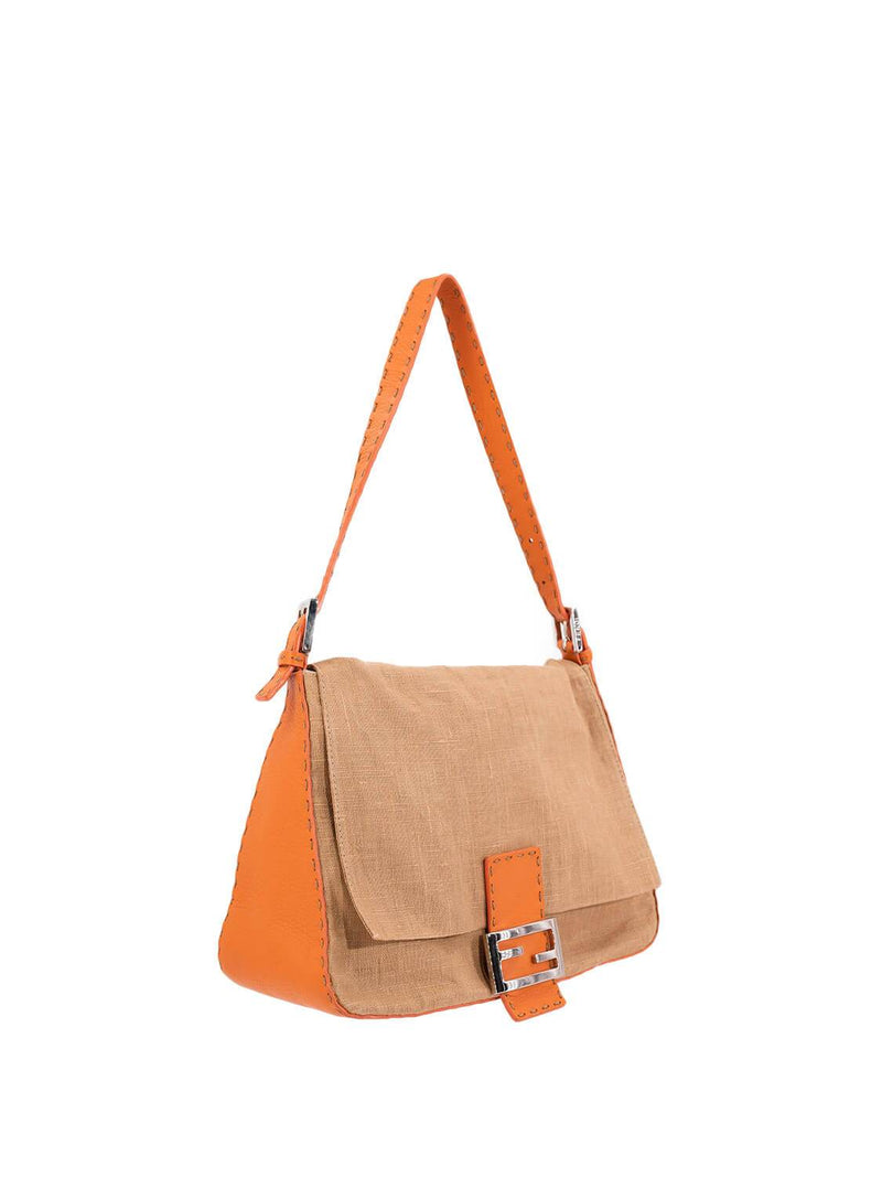 Fendi Canvas Leather Mama Flap Bag Orange-designer resale