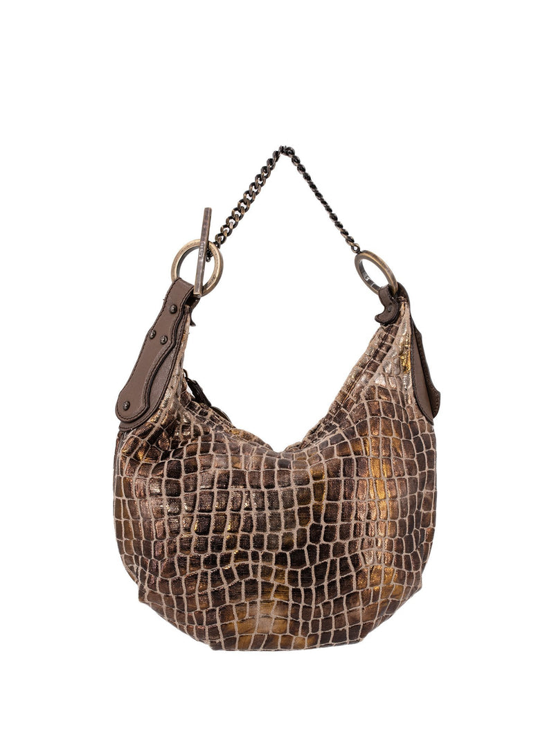 Fendi Croc Embossed Mini Chef Bag Bronze-designer resale