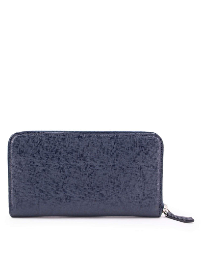 Fendi Grained Leather Zip Around Wallet Blue-designer resale