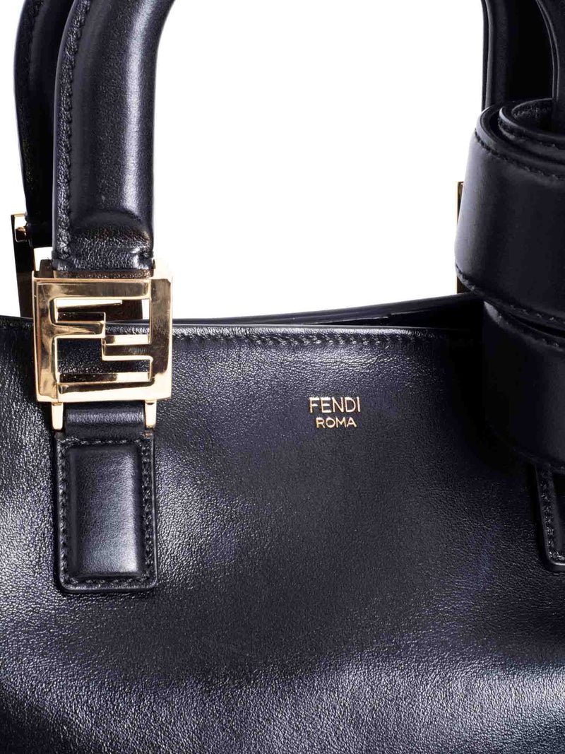 Authentic FENDI Black Brown FF Woven Patent Leather Large Shoulder