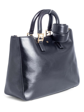 Fendi Leather FF Logo Shopper Bag Black-designer resale