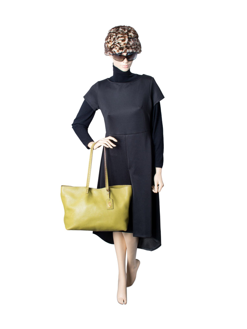 Fendi Logo Pebble Leather Shopper Bag Olive Green-designer resale