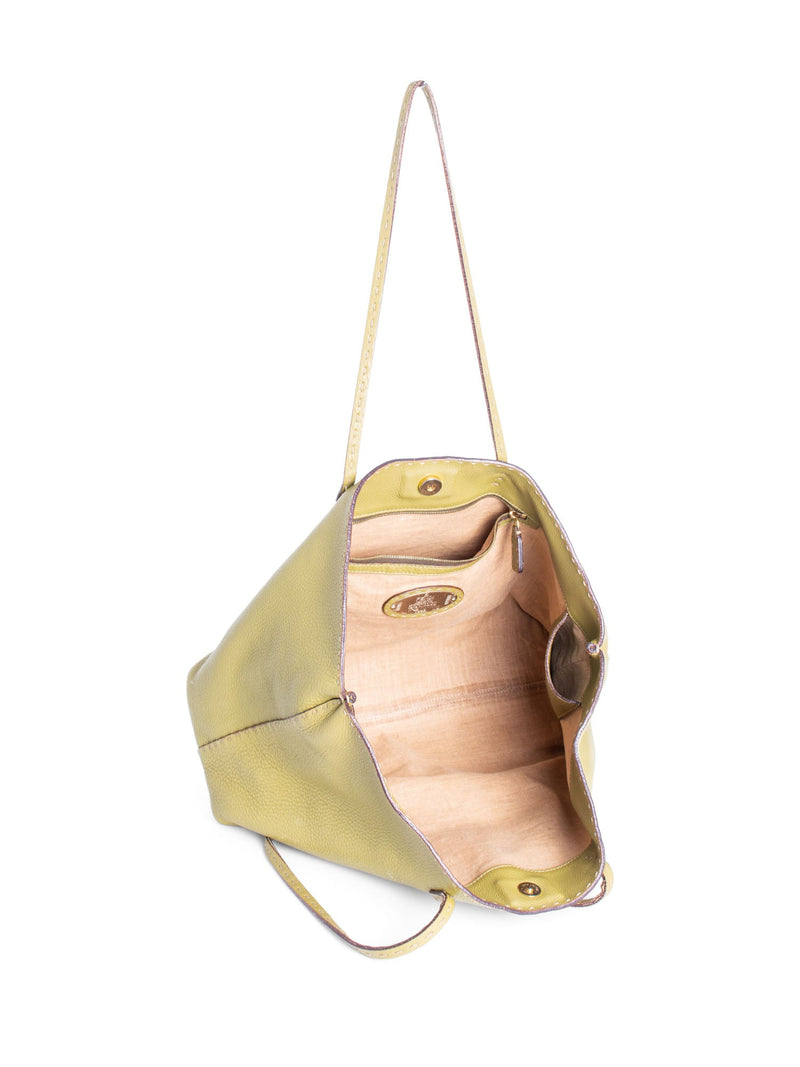 Fendi Logo Pebble Leather Shopper Bag Olive Green-designer resale