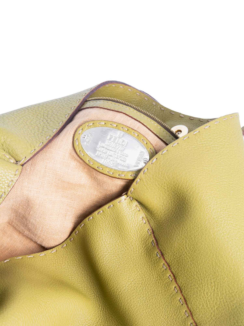 Fendi Logo Pebble Leather Shopper Bag Olive Green-designer resale