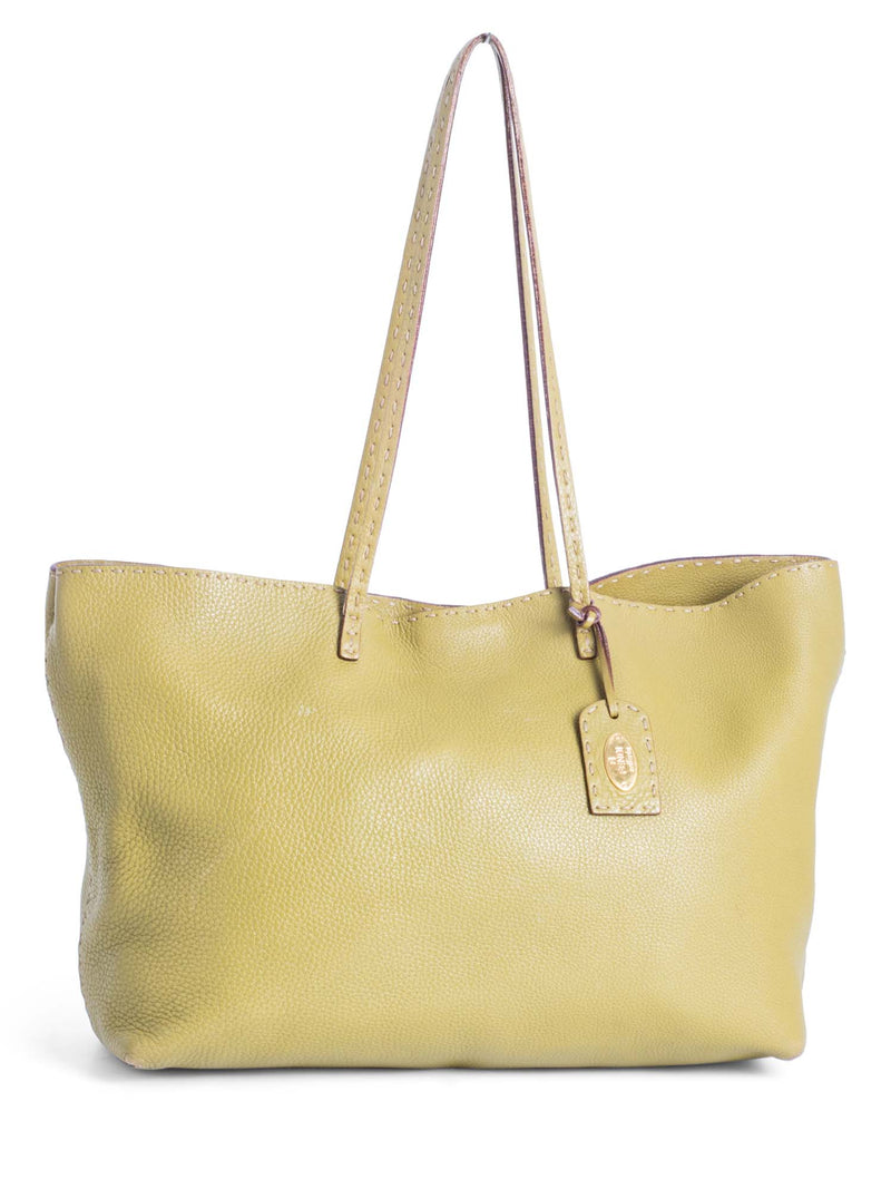 Fendi Logo Pebble Leather Shopper Bag Olive Green-designer resale