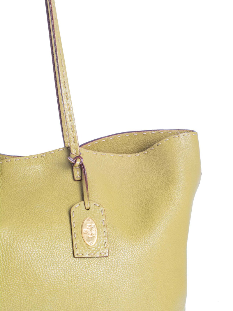 Fendi Logo Pebble Leather Shopper Bag Olive Green-designer resale