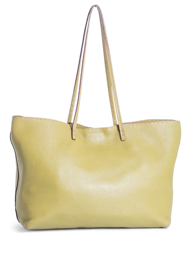 Fendi Logo Pebble Leather Shopper Bag Olive Green-designer resale