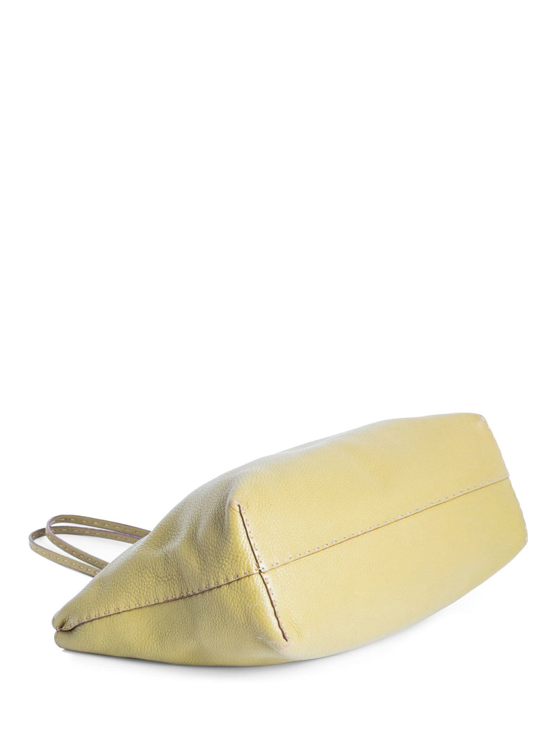 Fendi Logo Pebble Leather Shopper Bag Olive Green-designer resale