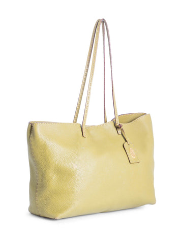 Fendi Logo Pebble Leather Shopper Bag Olive Green-designer resale