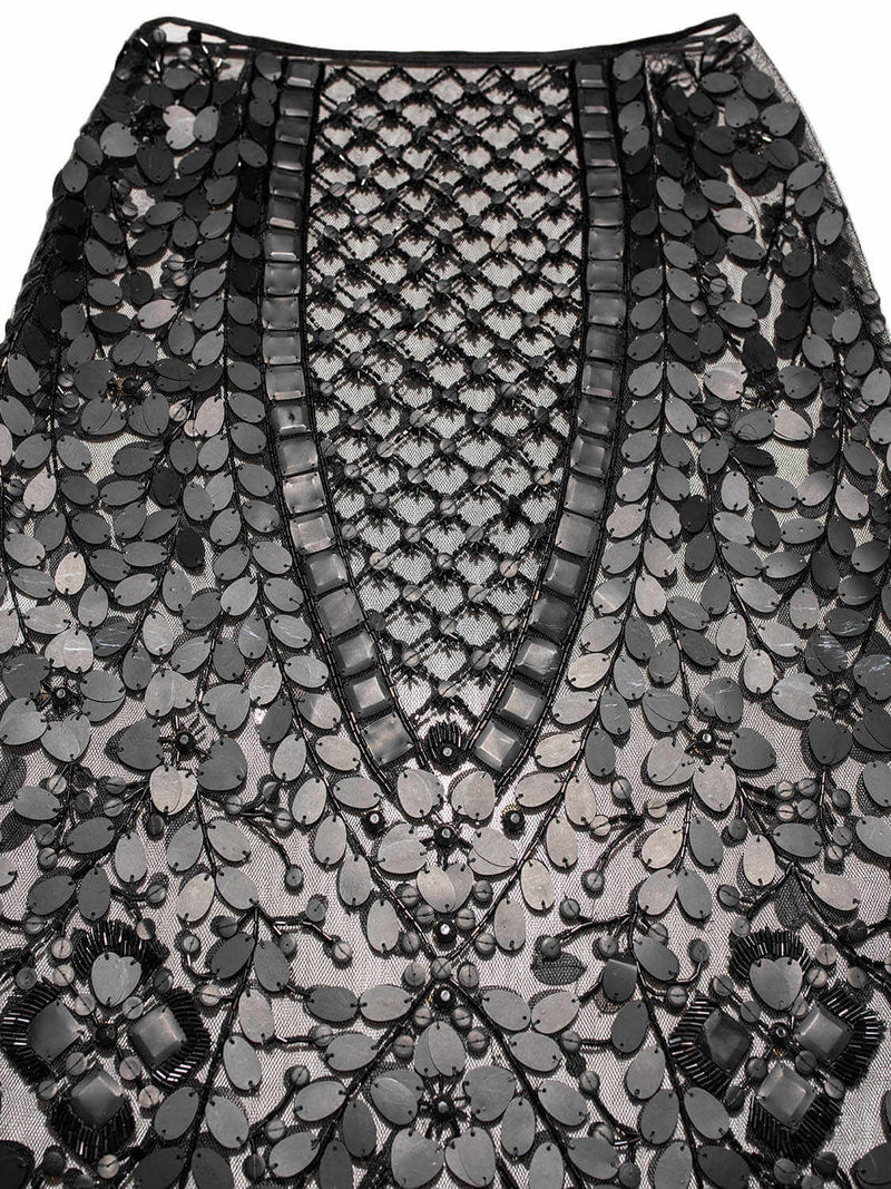 Fendi Mesh Mosaic Applique Maxi Skirt Black-designer resale